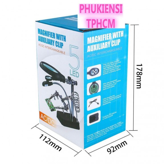 Kính lúp soi kẹp main có đèn bàn 5 Led dùng sửa điện thoại laptop đa năng giá đỡ mỏ hàn mạch điện tử linh kiện máy tính